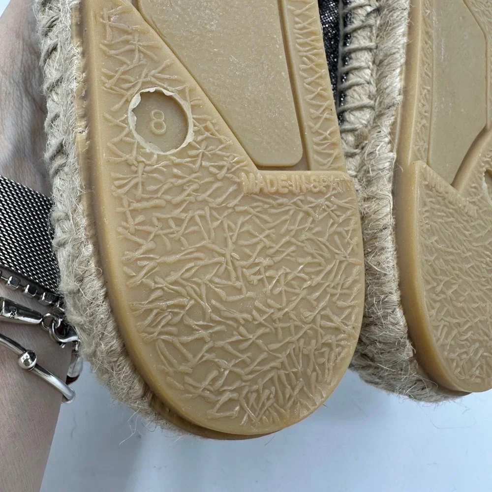SESTO MulEmbellished Espadrille Flats Metallic‎ Black Rhinestone Slip On Shoe